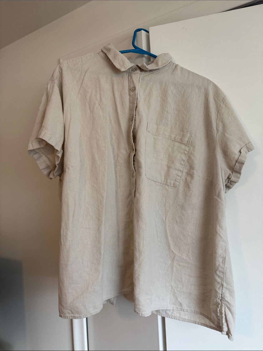 Short Sleeve Button Front Shirt — Beige